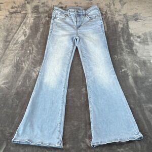 American Eagle Super High Rise Flare Jeans Light Wash Blue Denim Womens Size 2 R